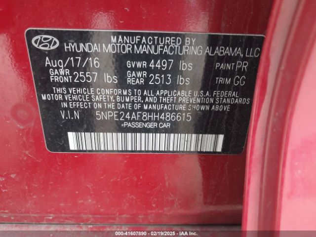 5NPE24AF8HH486615 Hyundai Sonata