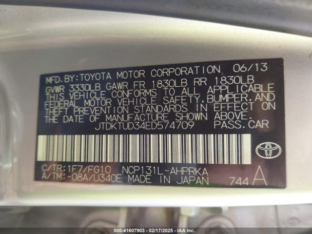 JTDKTUD34ED574709 Toyota Yaris Le (tmc/cbu Plant)