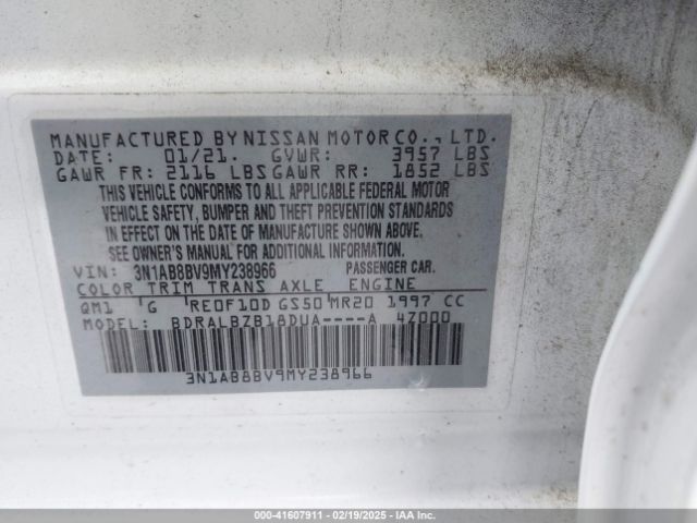 3N1AB8BV9MY238966 Nissan Sentra S Xtronic Cvt