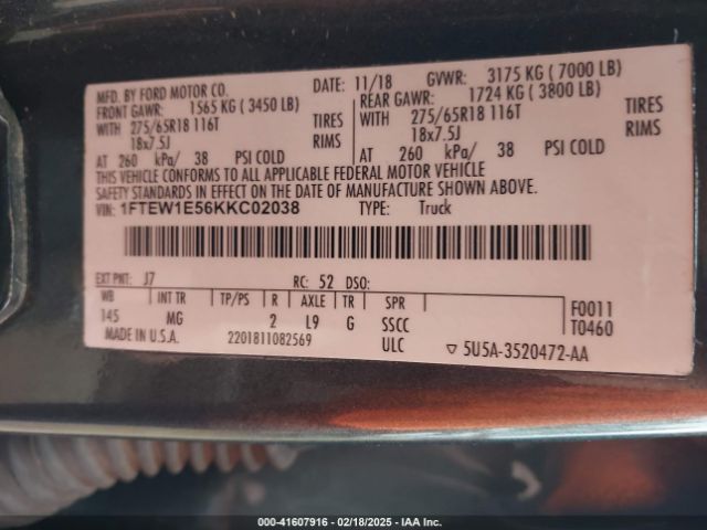 1FTEW1E56KKC02038 Ford F-150 Xlt
