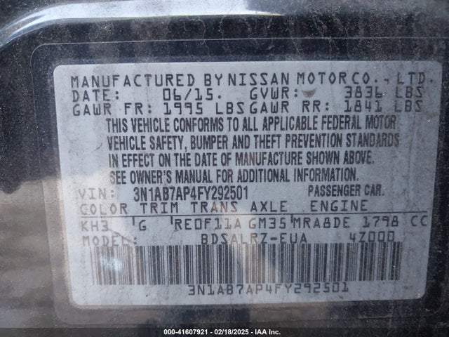 3N1AB7AP4FY292501 Nissan SENTRA SR