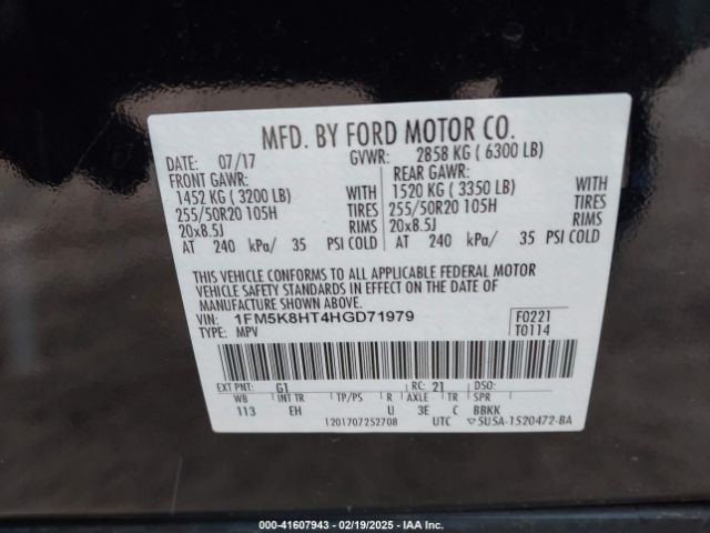 1FM5K8HT4HGD71979 Ford Explorer Platinum