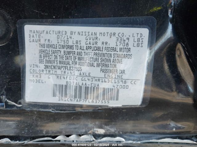 3N1CN7AP7FL837555 Nissan Versa 1.6 S