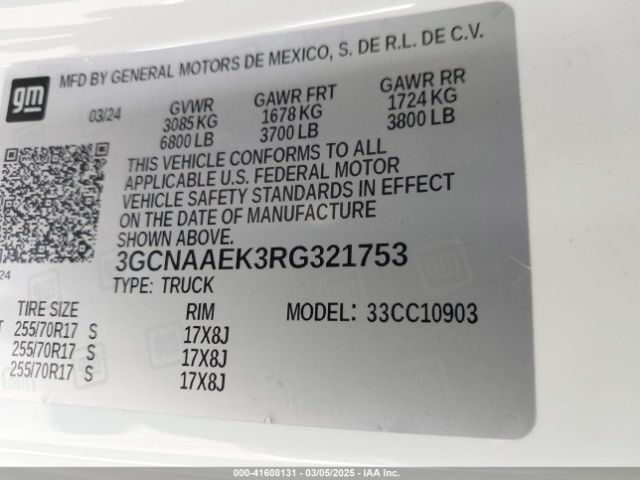 3GCNAAEK3RG321753 Chevrolet Silverado 1500 2wd  Long Bed Wt