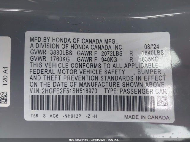Honda Civic Sport 2025 2HGFE2F51SH518970 Image 9