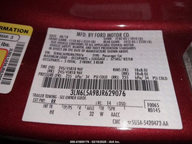 3LN6L5A98JR629076 Lincoln Mkz Premiere