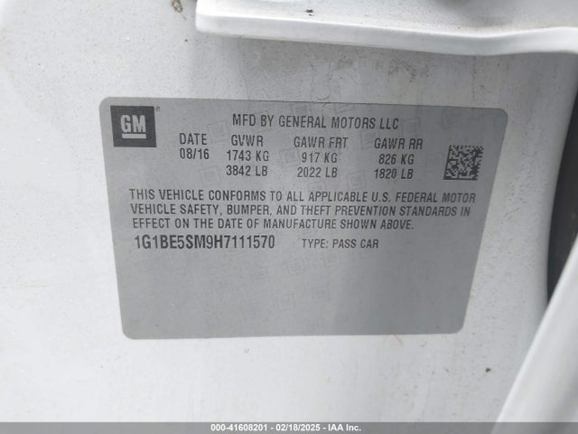 1G1BE5SM9H7111570 Chevrolet le2 -di: direct injection, vvt: variable valve timing, gen, alum