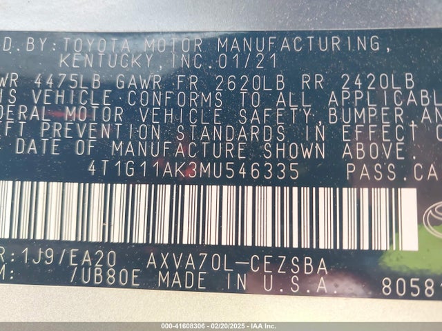 4T1G11AK3MU546335 Toyota CAMRY SE