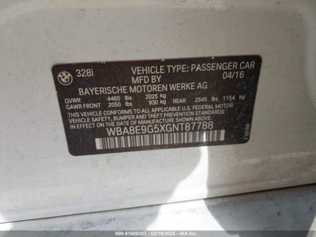 WBA8E9G5XGNT87788 BMW 328I