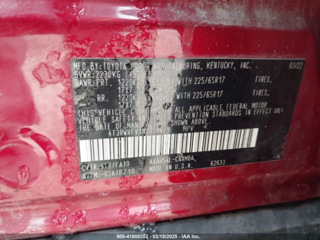 4T3RWRFV1NU059879 Toyota Rav4 Hybrid Xle