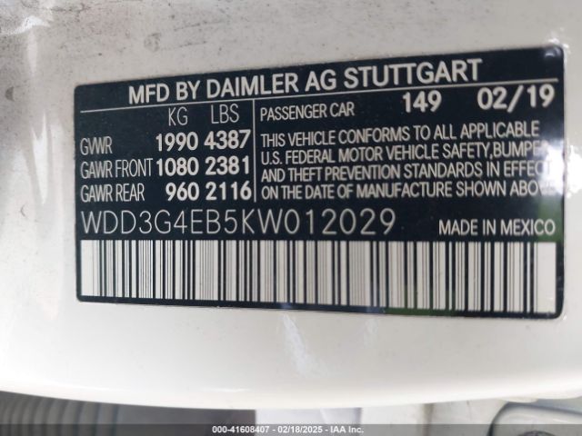 WDD3G4EB5KW012029 Mercedes-Benz A 220