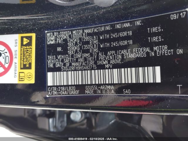 5TDJZRFH9HS482715 Toyota Highlander Xle