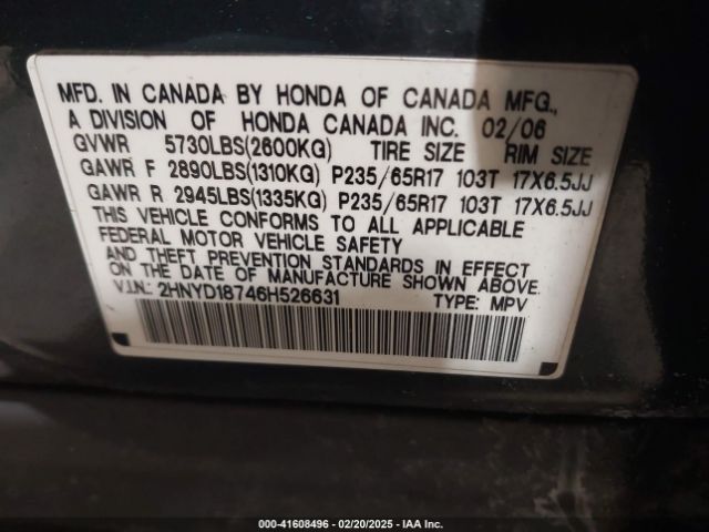 2006 ACURA MDX 2HNYD18746H526631 Photo 8