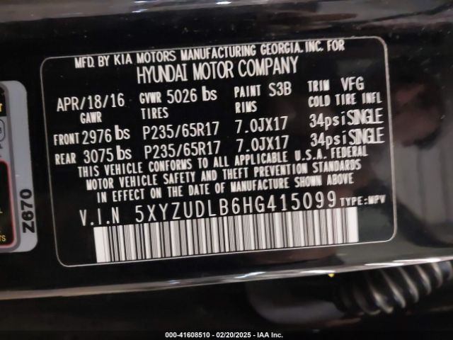 5XYZUDLB6HG415099 Hyundai Santa Fe Sport 2.4l