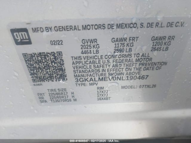 3GKALMEV0NL190467 GMC Terrain Fwd Sle