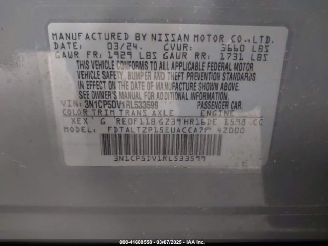 3N1CP5DV1RL533599 Nissan KICKS SR