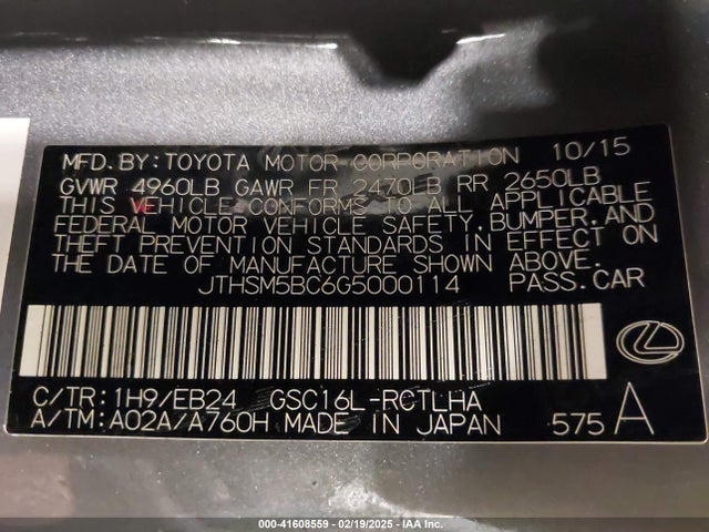 41608559 :رقم المزاد ، JTHSM5BC6G5000114 vin ، 2016 Lexus Rc 300 مزاد بيع