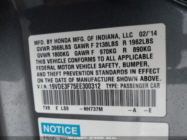 2014 ACURA ILX HYBRID 19VDE3F75EE300312 Photo 8