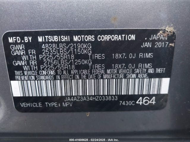 2017 MITSUBISHI OUTLANDER JA4AZ3A34HZ033833 Photo 8