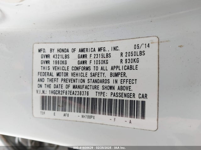 1HGCR2F87EA238376 Honda Accord Ex-l