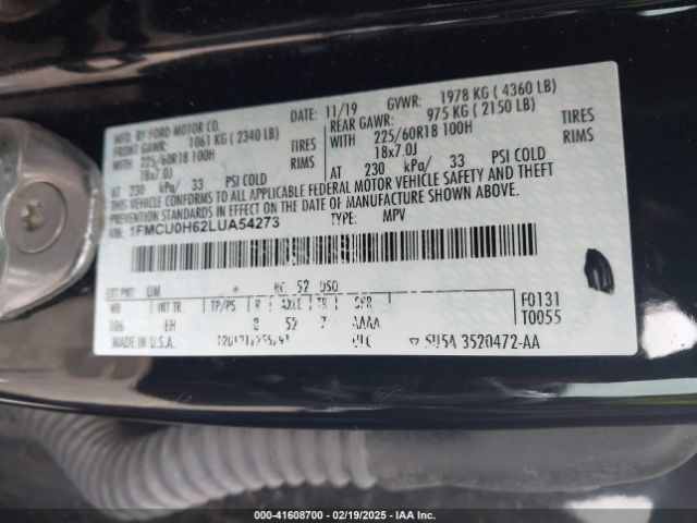 1FMCU0H62LUA54273 Ford ESCAPE SEL