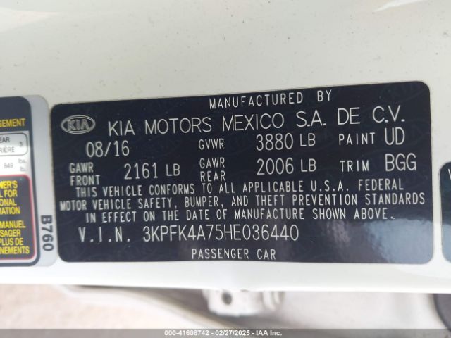 3KPFK4A75HE036440 KIA FORTE LX