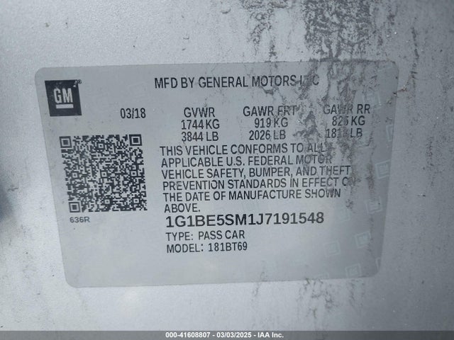 1G1BE5SM1J7191548 Chevrolet Cruze Lt Auto