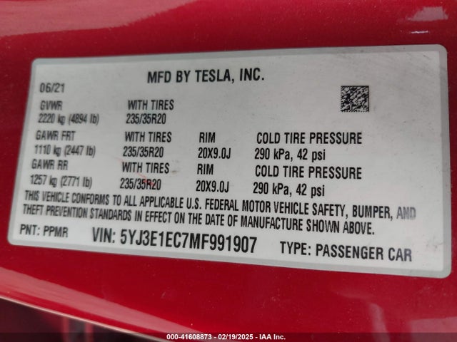 2021 TESLA MODEL 3 5YJ3E1EC7MF991907 Photo 8