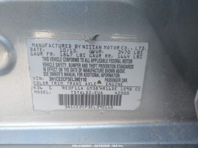 3N1CE2CP3EL390110 Nissan Versa Note Sv