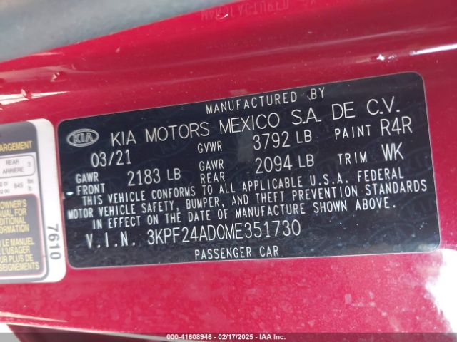 3KPF24AD0ME351730 KIA Forte Lxs