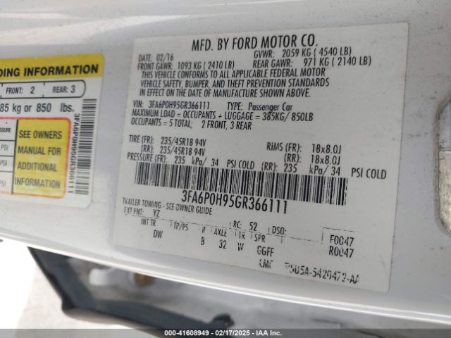 3FA6P0H95GR366111 Ford FUSION SE