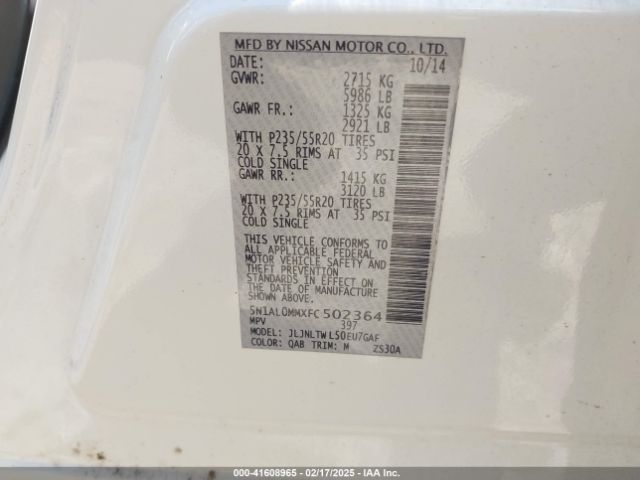 5N1AL0MMXFC502364 Infiniti QX60