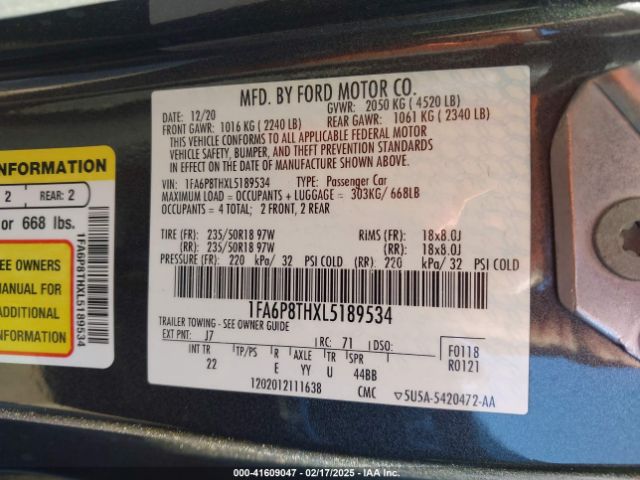 1FA6P8THXL5189534 Ford Mustang Ecoboost Fastback
