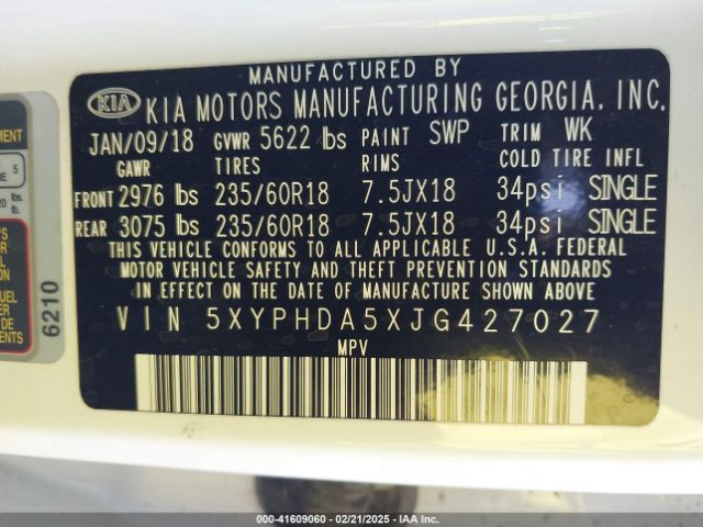 5XYPHDA5XJG427027 KIA Sorento 3.3l Ex