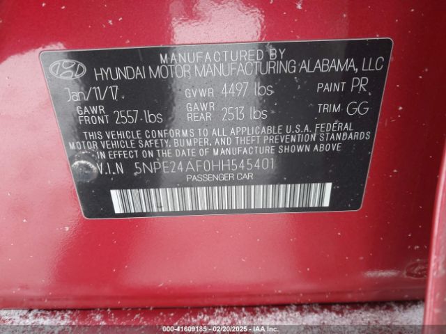 5NPE24AF0HH545401 Hyundai SONATA SE