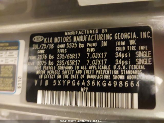 5XYPG4A36KG498664 KIA Sorento 2.4l L