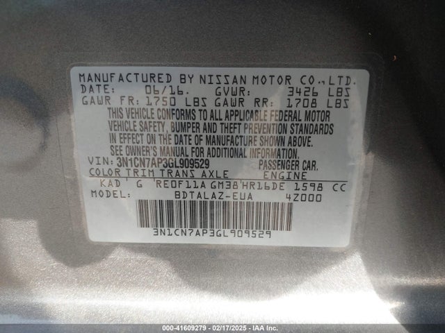 Nissan Versa 1.6 S+ 2016 3N1CN7AP3GL909529 Image 9