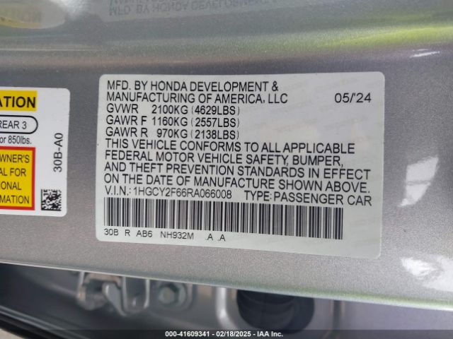 1HGCY2F66RA066008 Honda Accord Hybrid Ex-l