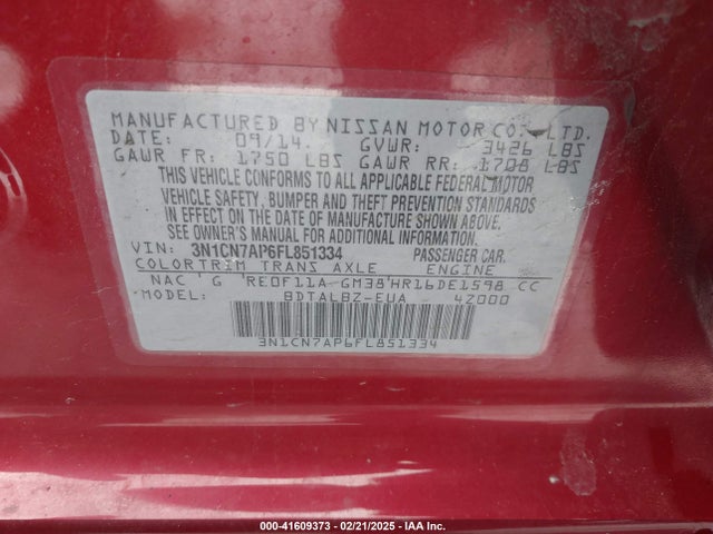 3N1CN7AP6FL851334 Nissan Versa 1.6 Sv