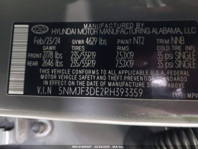 5NMJF3DE2RH393359 Hyundai TUCSON SEL