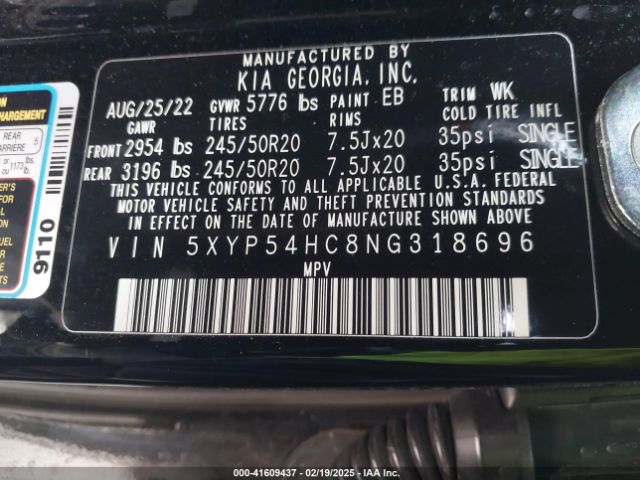 5XYP54HC8NG318696 KIA Telluride Sx