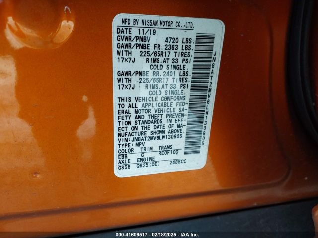 JN8AT2MV6LW130805 Nissan Rogue Sv Intelligent Awd