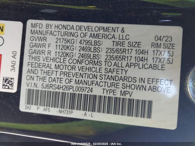 5J6RS4H26PL009724 Honda Cr-v Lx Awd