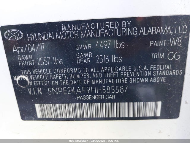 5NPE24AF9HH585587 Hyundai Sonata