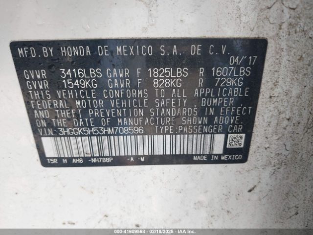 3HGGK5H53HM708596 Honda FIT LX