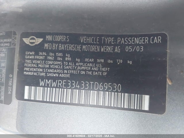 2003 MINI COOPER S WMWRE33433TD69530 Photo 8