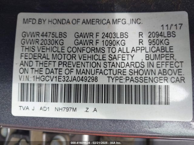 1HGCV1E32JA049298 Honda Accord Sport