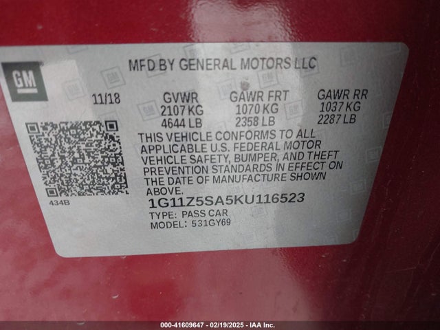 1G11Z5SA5KU116523 Chevrolet IMPALA LT