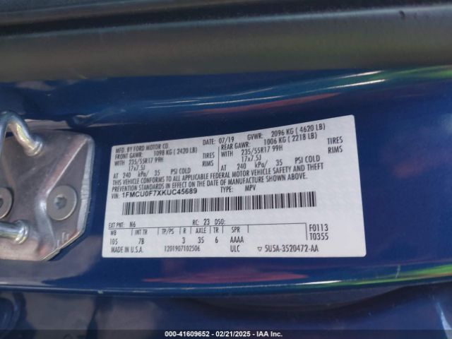 1FMCU0F7XKUC45689 Ford ESCAPE S