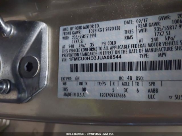 1FMCU0HD3JUA08544 Ford ESCAPE SEL